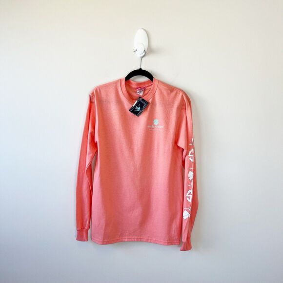 Simply Southern Scrub Life Nurse Long Sleeve Shirt Coral Pink Size Small NWT’s - Picture 1 of 8